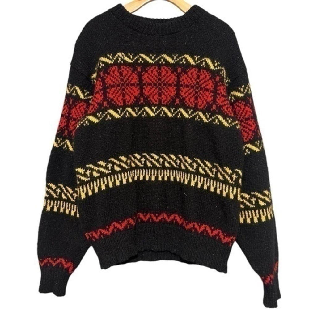 Lobo Pendleton Vintage Men’s Size L Black Red Yellow Fair Isle Wool Sweater